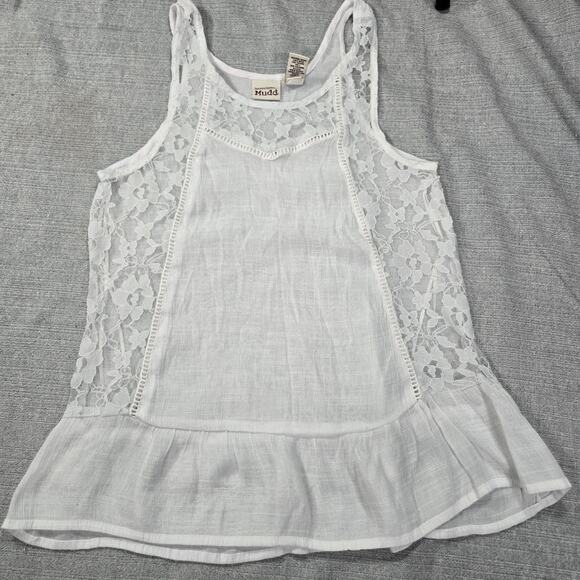 Mudd Womens XS White Sleeveless Top Sheer Y2K Whimsigoth Country Summer EUC - Picture 2 of 7